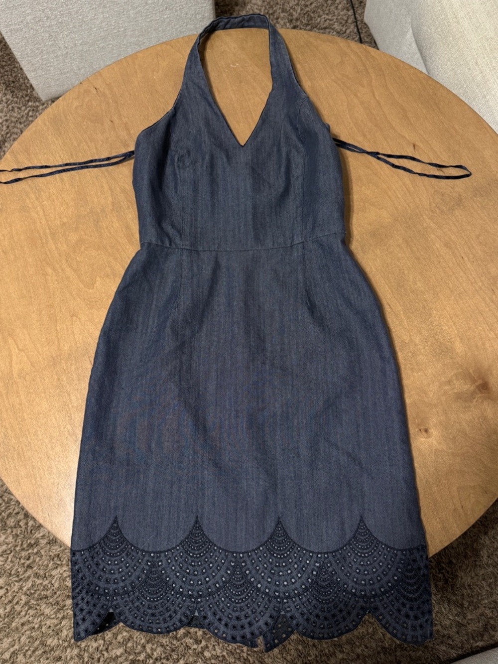 Kay Unger Denim Halter Dress with Eyelet Hem